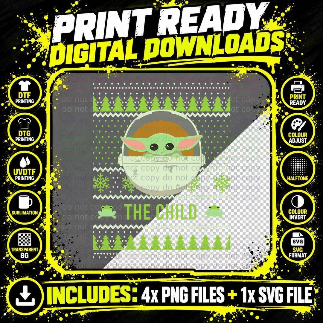 Mandalorian the Child Ugly Christmas T-Shirt Png SVG Digital Bundle