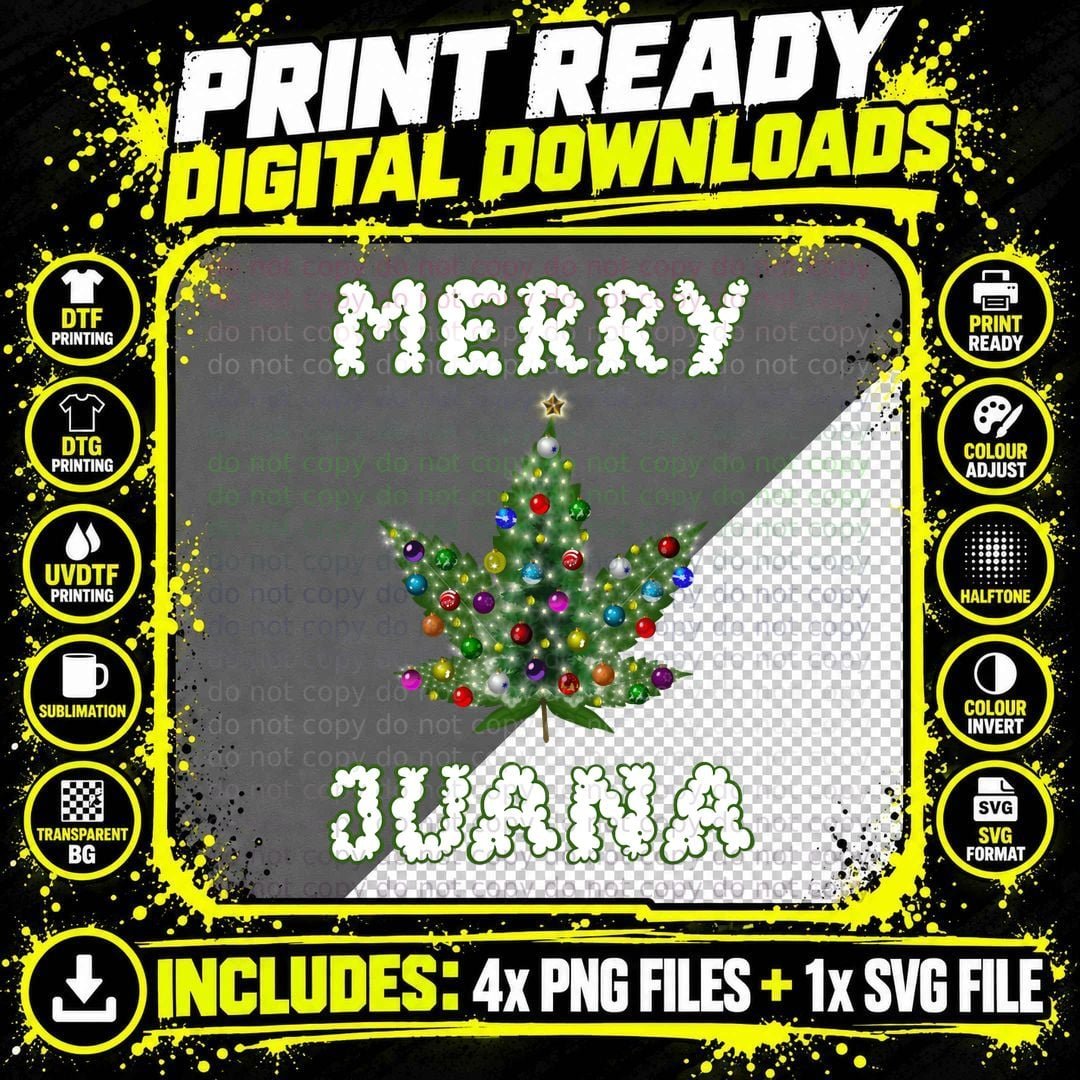 Marijuana Christmas Tree Pot Weed Leaf THC Vape Reefer Png SVG Digital Bundle