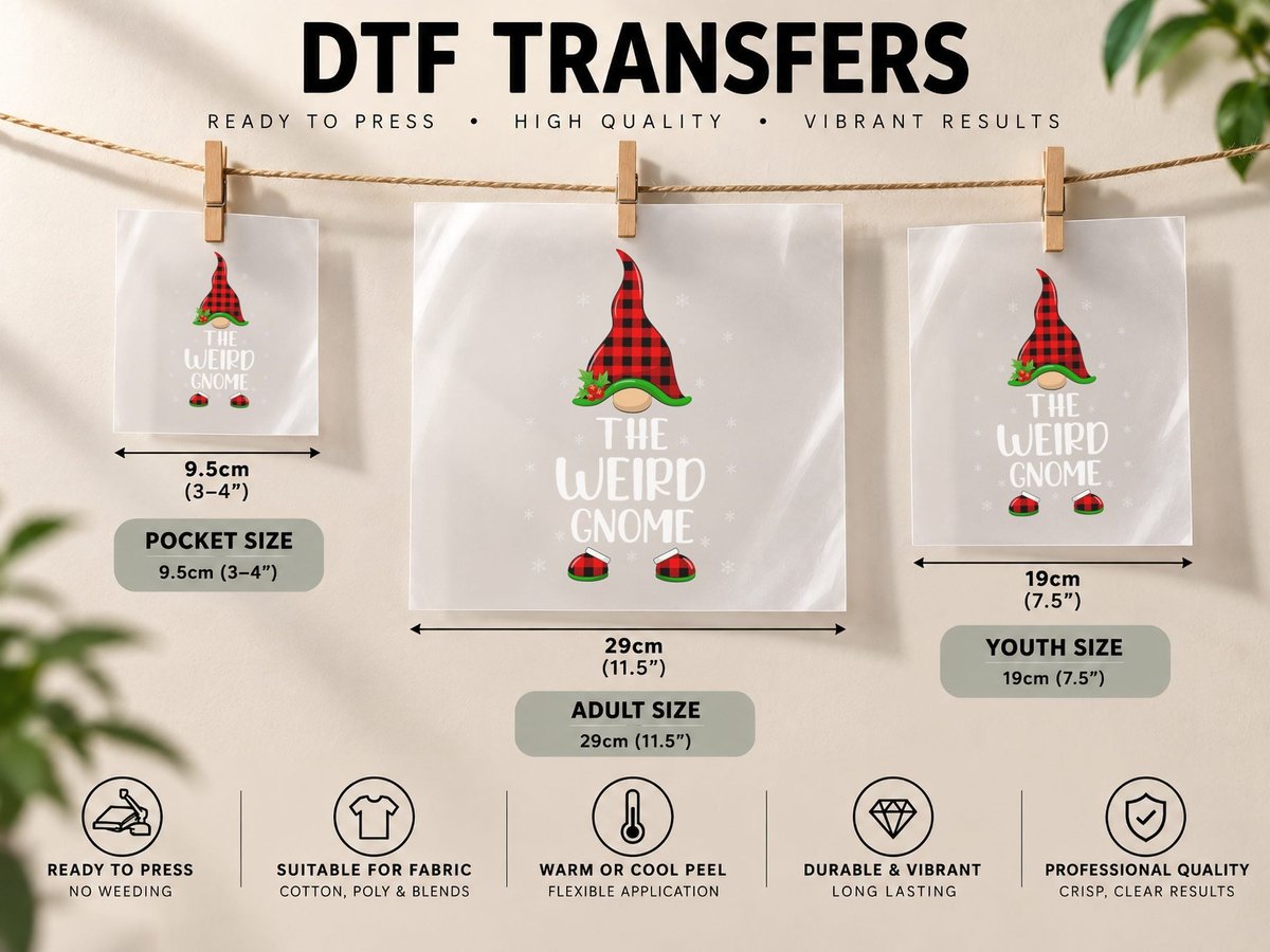Matching Family Buffalo Plaid the Weird Gnome Christmas DTF Transfer Iron On