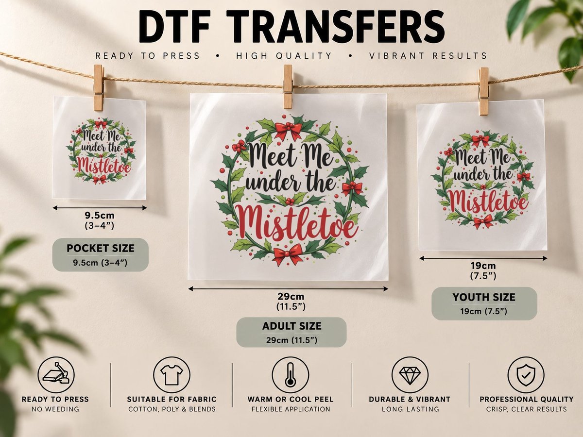 Meet Me Under the Mistletoe Christmas Wreath Holly DTF Transfer Iron On