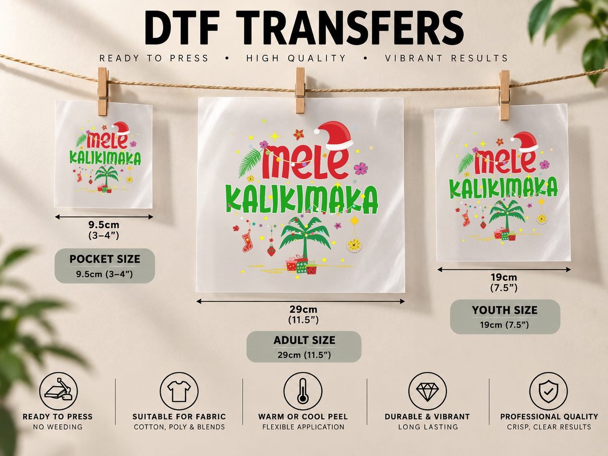 Mele Kalikimaka Hawaiian Christmas Palm Tree Lights Xmas DTF Transfer Iron On