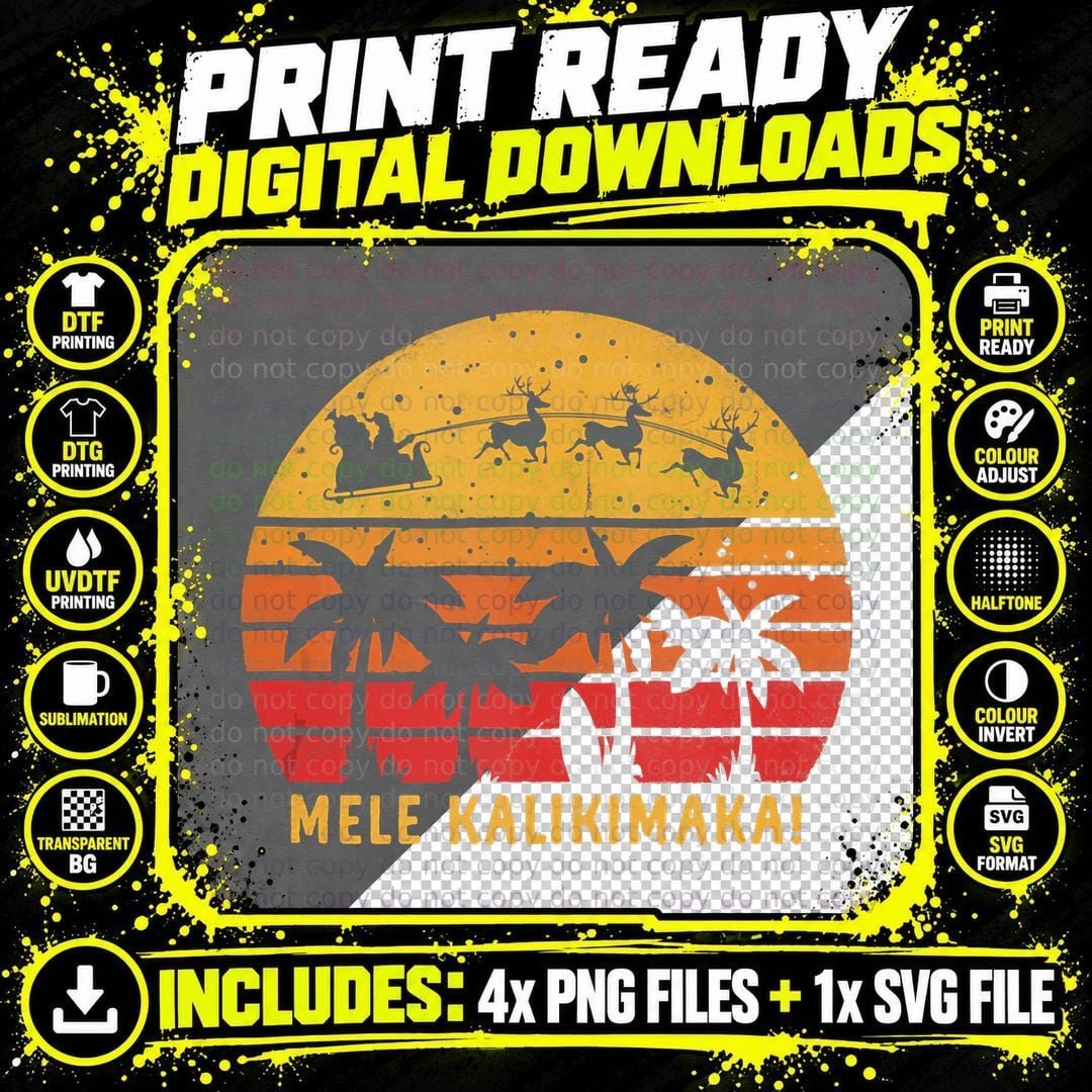 Mele Kalikimaka Retro Hawaiian Christmas Family Vacation Png SVG Digital Bundle