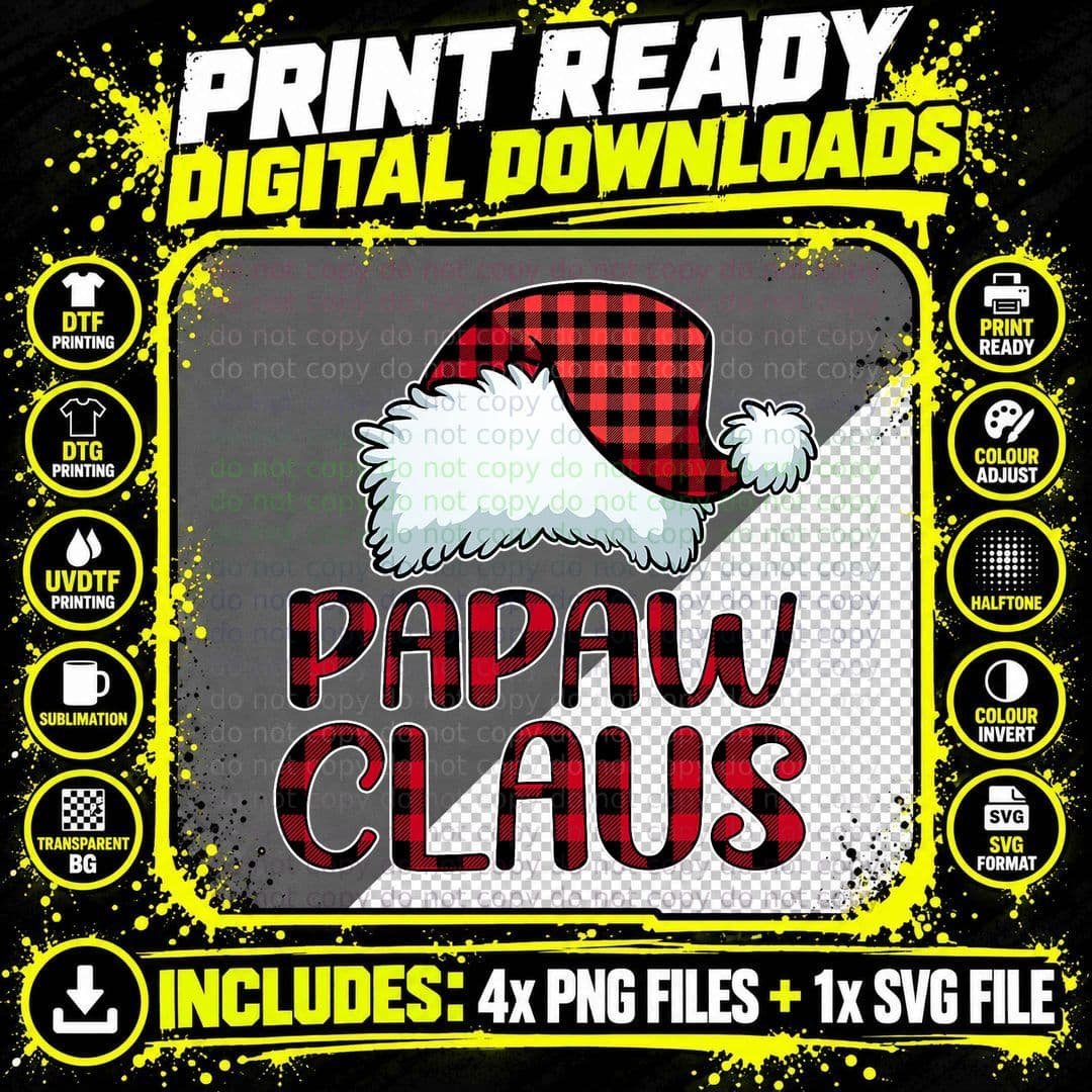 Mens Papaw Claus Shirt Funny Christmas Pajama Family Png SVG Digital Bundle