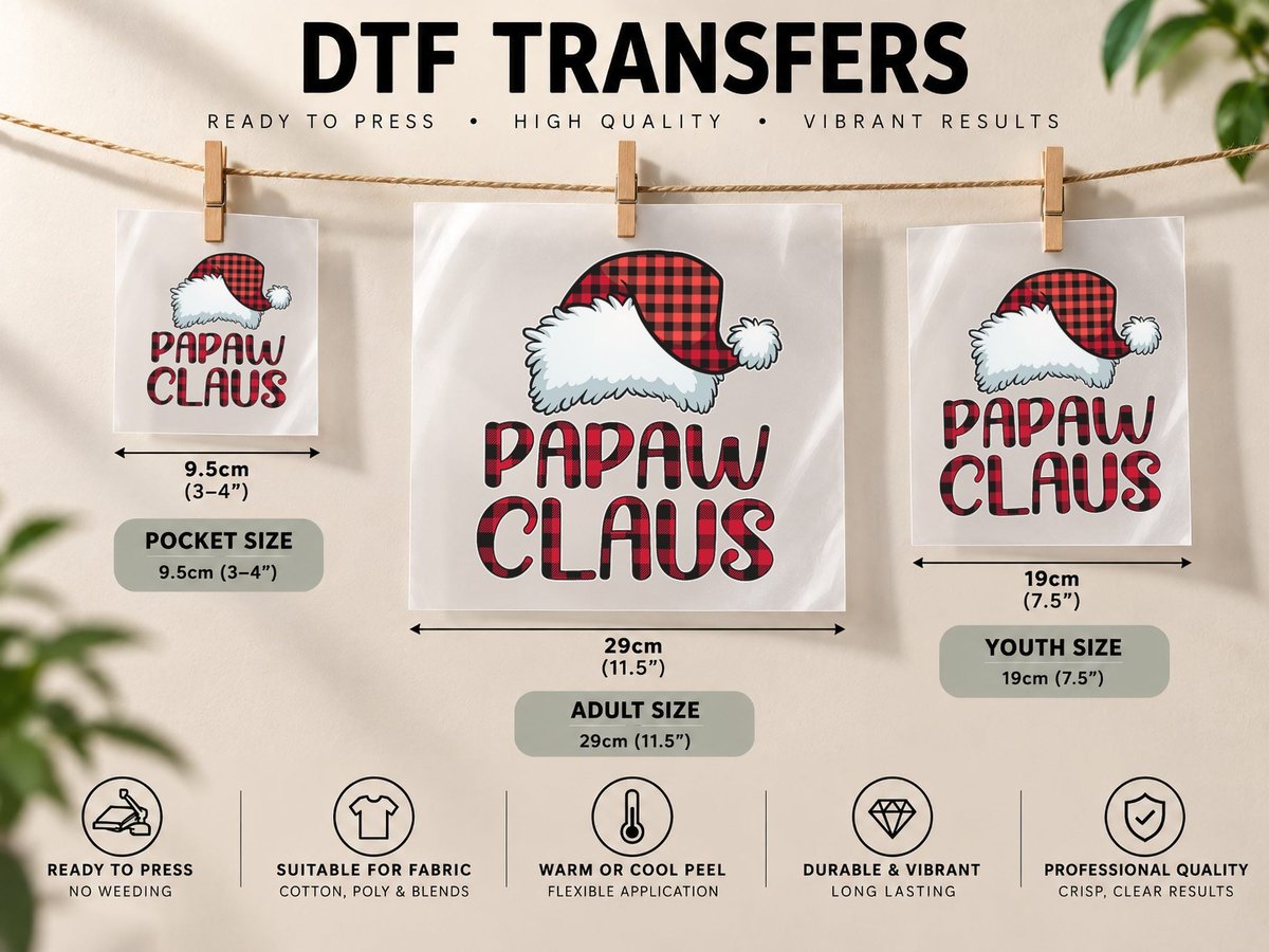Mens Papaw Claus Funny Christmas Pajama Family Matching DTF Transfer Iron On