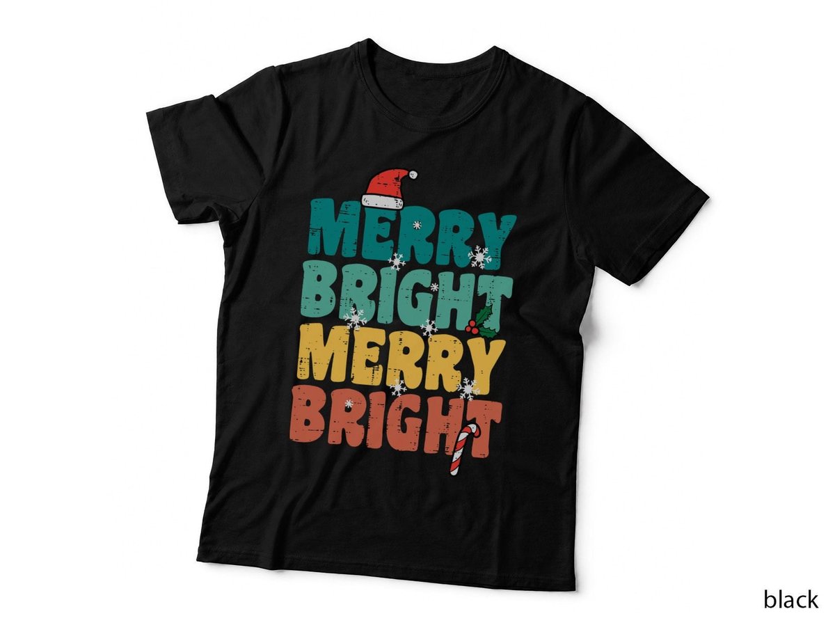 Merry Bright Christmas Retro Groovy Xmas Men Women Kids T-Shirt