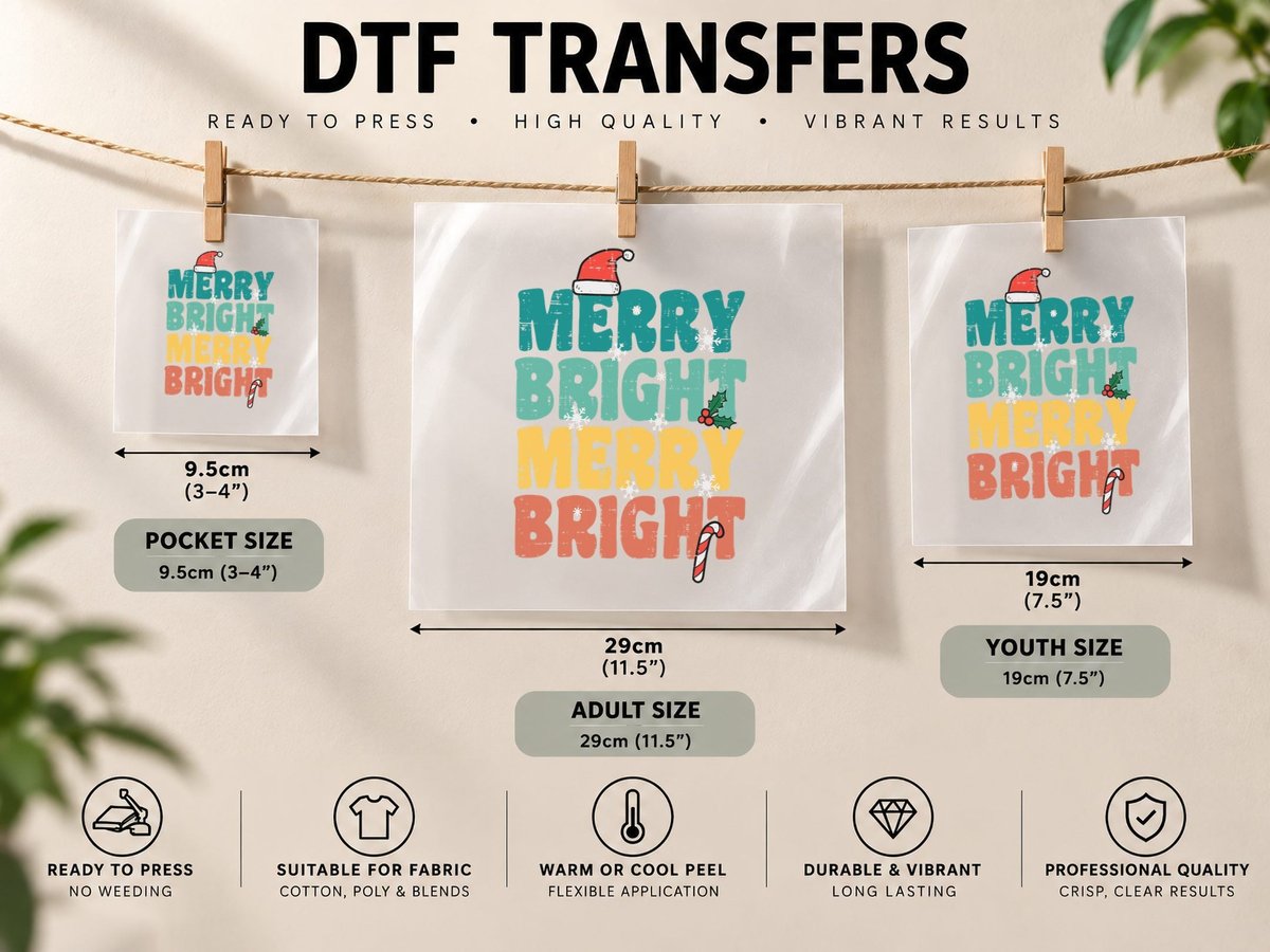 Merry Bright Christmas Retro Groovy Xmas Men Women Kids DTF Transfer Iron On