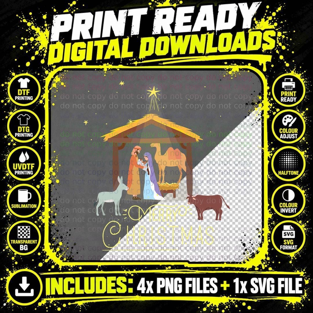 Merry Christmas - Nativity Scene North Star - Baby Jesus Png SVG Digital Bundle