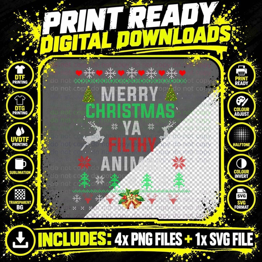 Merry Christmas Animal Filthy Ya Funny Xmas Pajamas Png SVG Digital Bundle