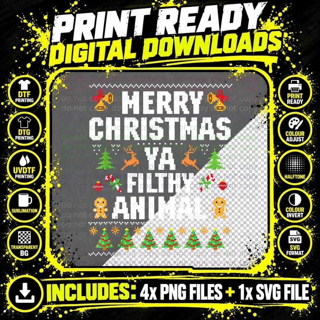 Merry Christmas Animal Filthy Ya Ugly Sweater Style Png SVG Digital Bundle