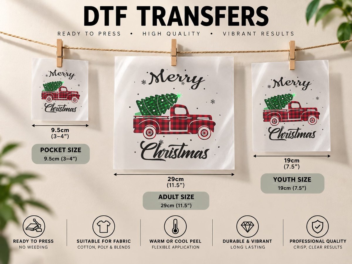 Merry Christmas Buffalo Truck Tree Red Plaid for Men Women DTF Transfer Iron On