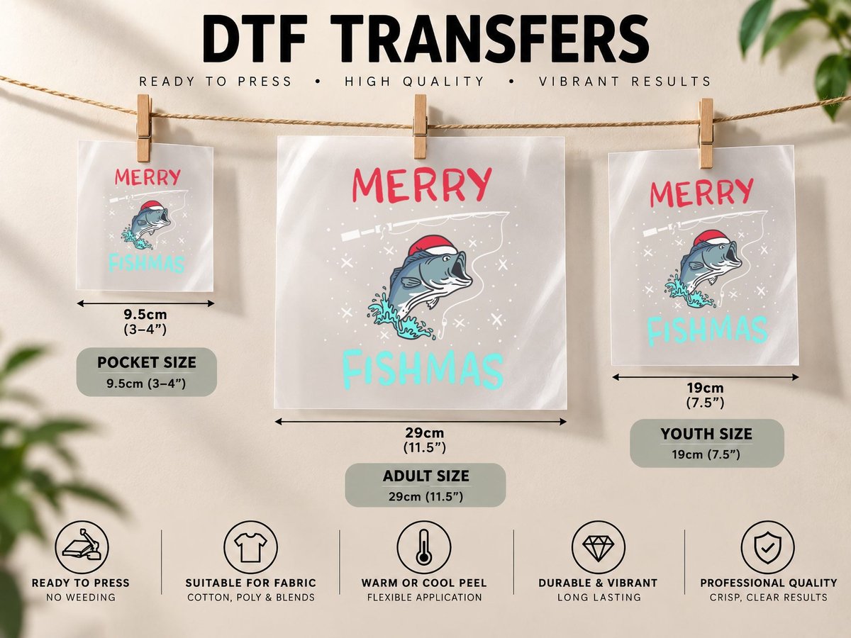 Merry Christmas Fishmas Funny Fishing Gift Present DTF Transfer Iron On