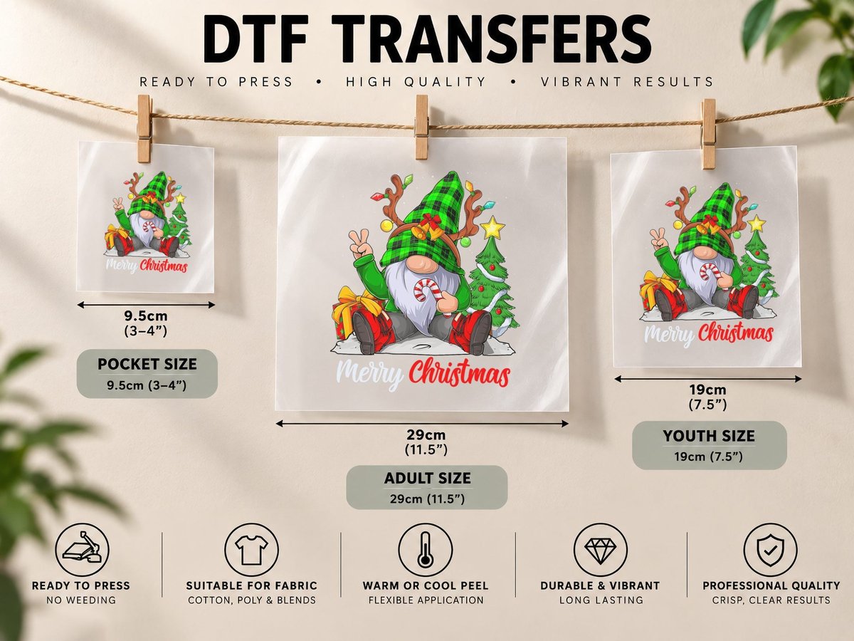 Merry Christmas Gnome Family Christmas for Women Men DTF Transfer Iron On