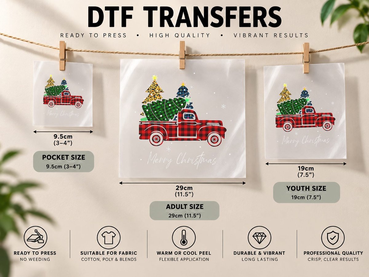 Merry Christmas Leopard Buffalo Truck Tree Red Plaid DTF Transfer Iron On