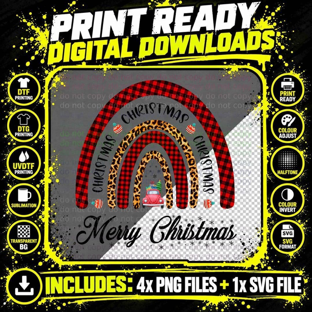 Merry Christmas Rainbow Vintage T-Shirt Png SVG Digital Bundle