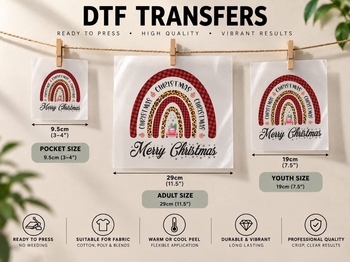Merry Christmas Rainbow Vintage DTF Transfer Iron On