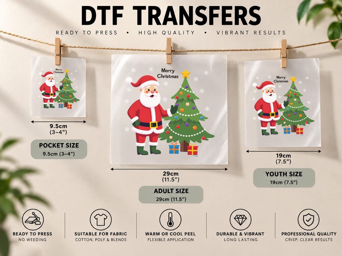 Merry Christmas Santa Claus Cartoon Xmas Tree Snowflakes DTF Transfer Iron On