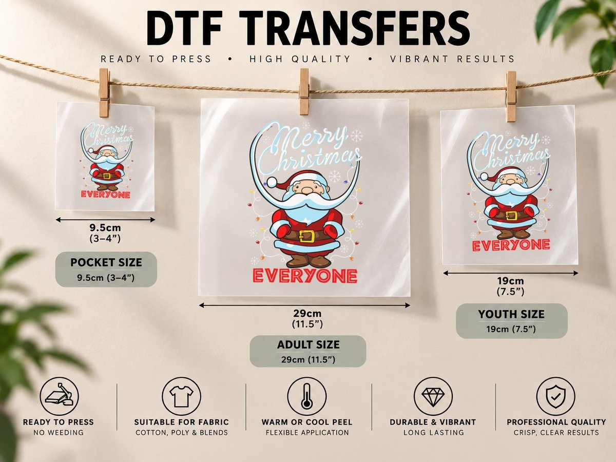 Merry Christmas Santa Xmas Festive Novelty DTF Transfer Iron On