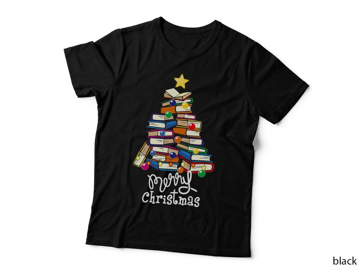 Merry Christmas Tree Love Reading Books Librarian Nerd1 T-Shirt