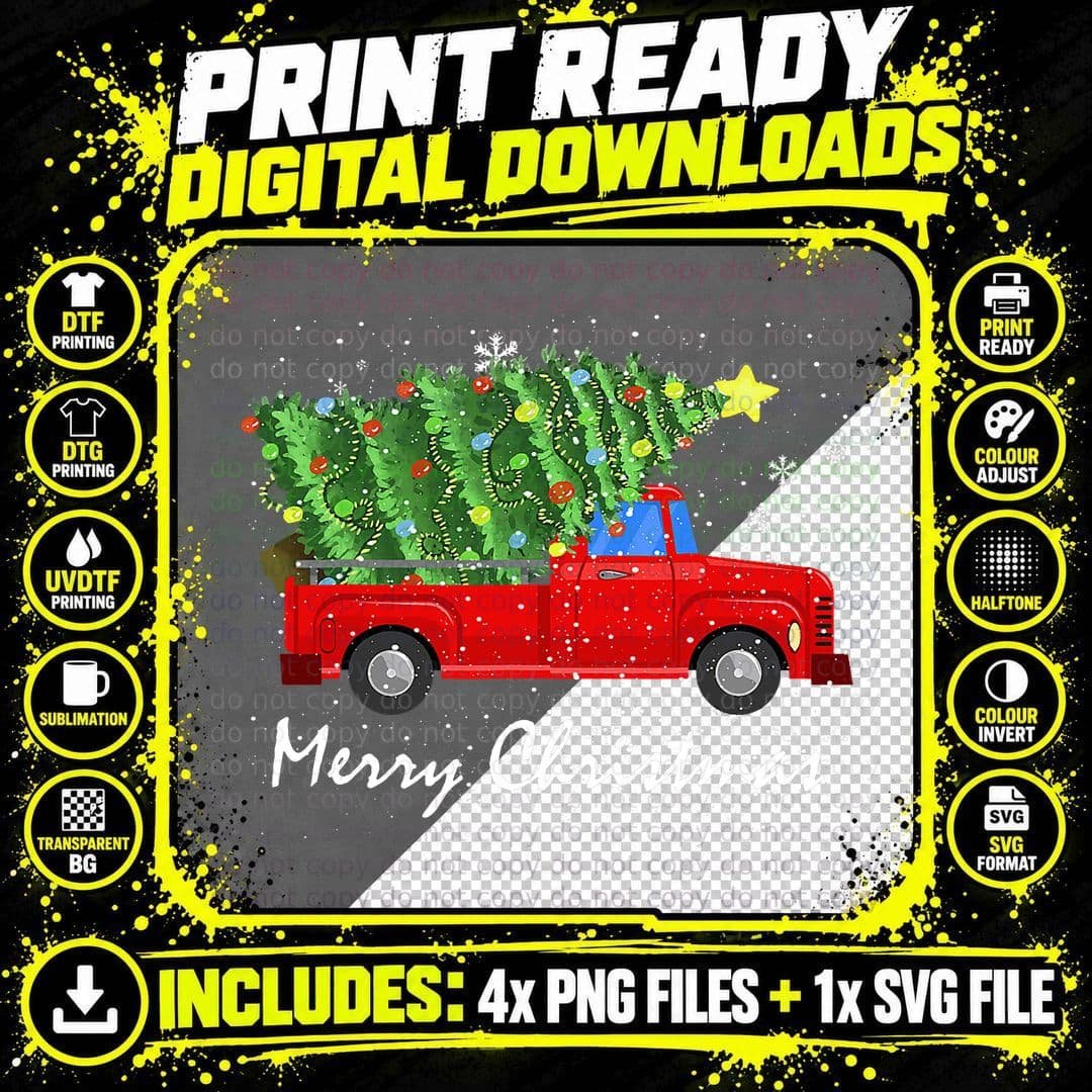 Merry Christmas Tree Vintage Red Truck Funny Xmas Family Png SVG Digital Bundle