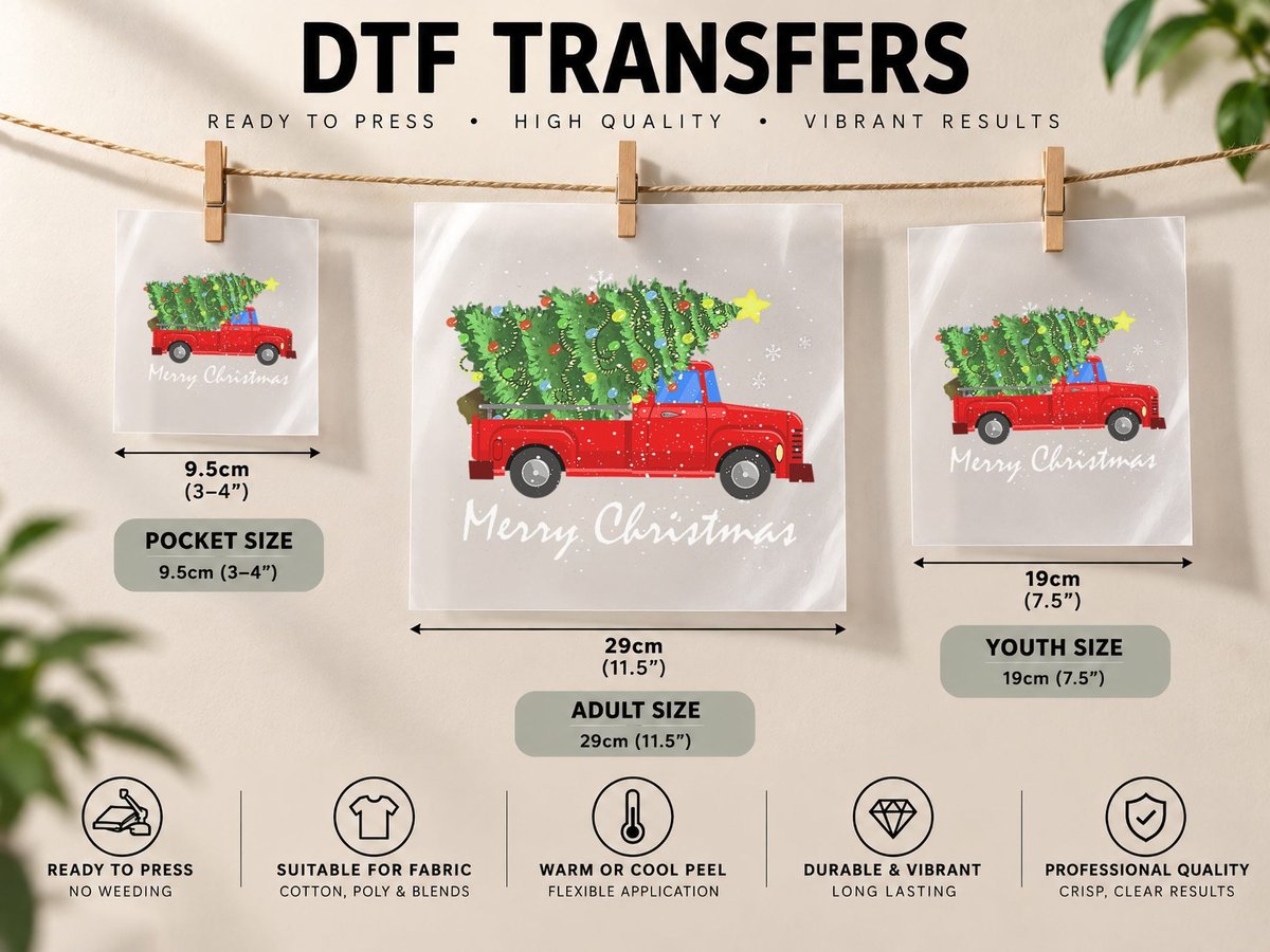 Merry Christmas Tree Vintage Red Truck Funny Xmas Family DTF Transfer Iron On