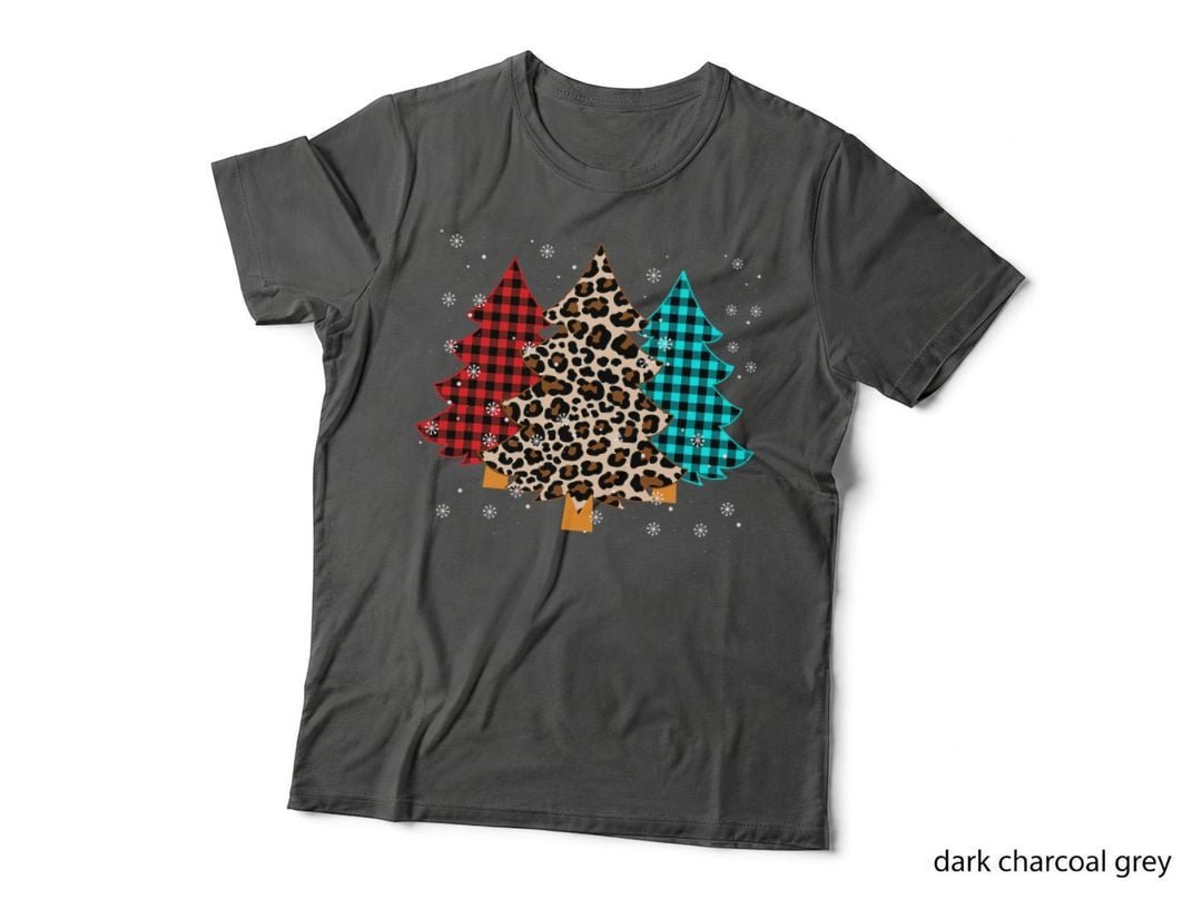 Merry Christmas Trees with Leopard & Plaid Print T-Shirt