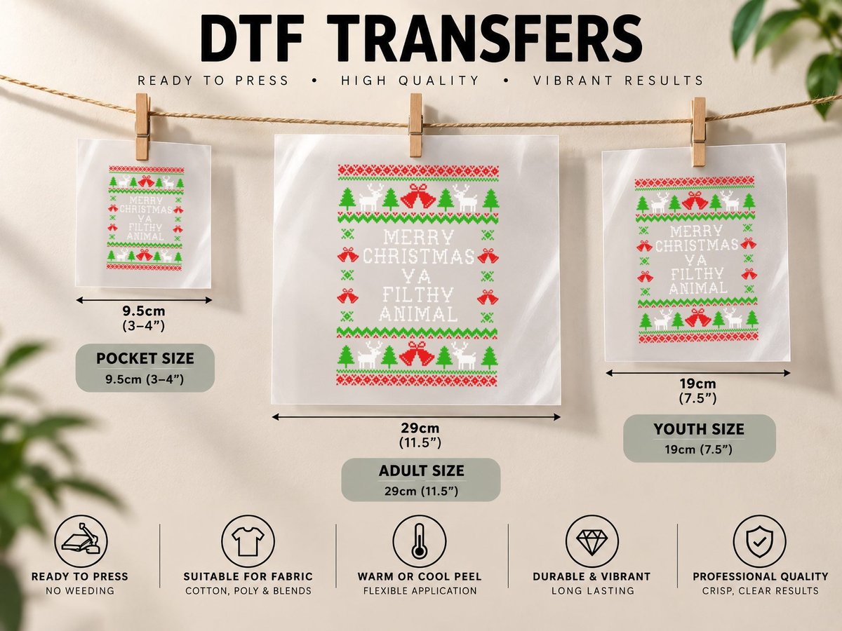Merry Christmas Ya Filthy Animal - Ugly Christmas Style DTF Transfer Iron On