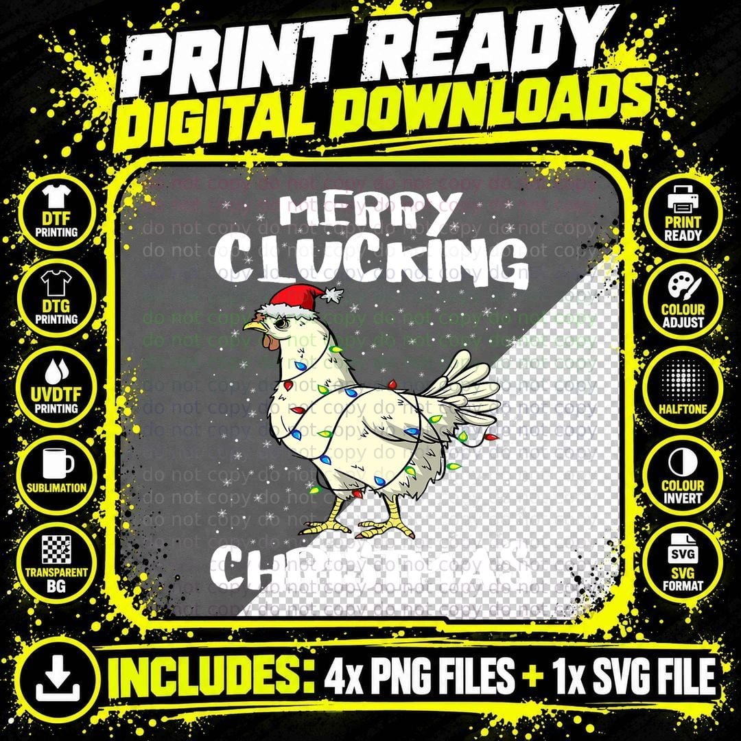 Merry Clucking Christmas Eve Pajama Funny Chicken Santa Png SVG Digital Bundle
