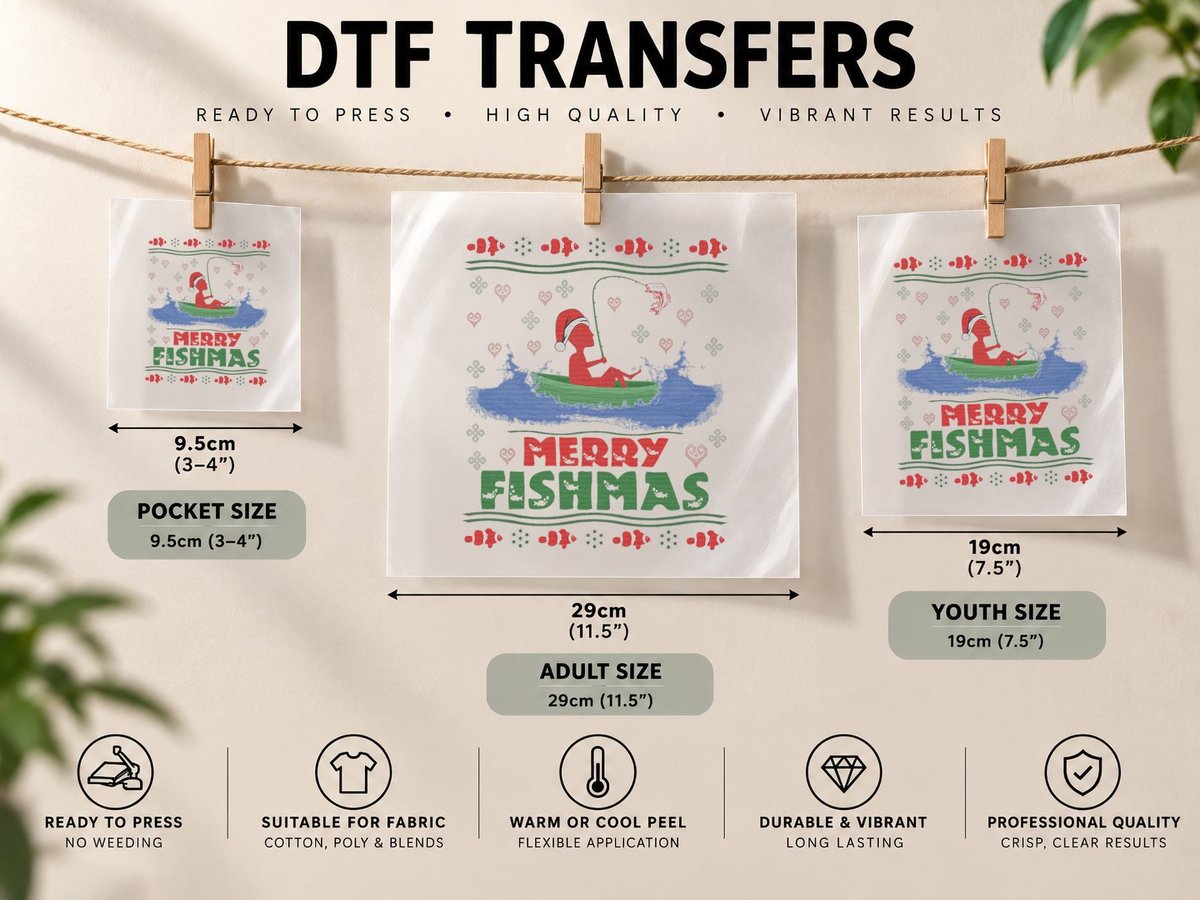 Merry Fishmas Christmas Fishing Ugly DTF Transfer Iron On