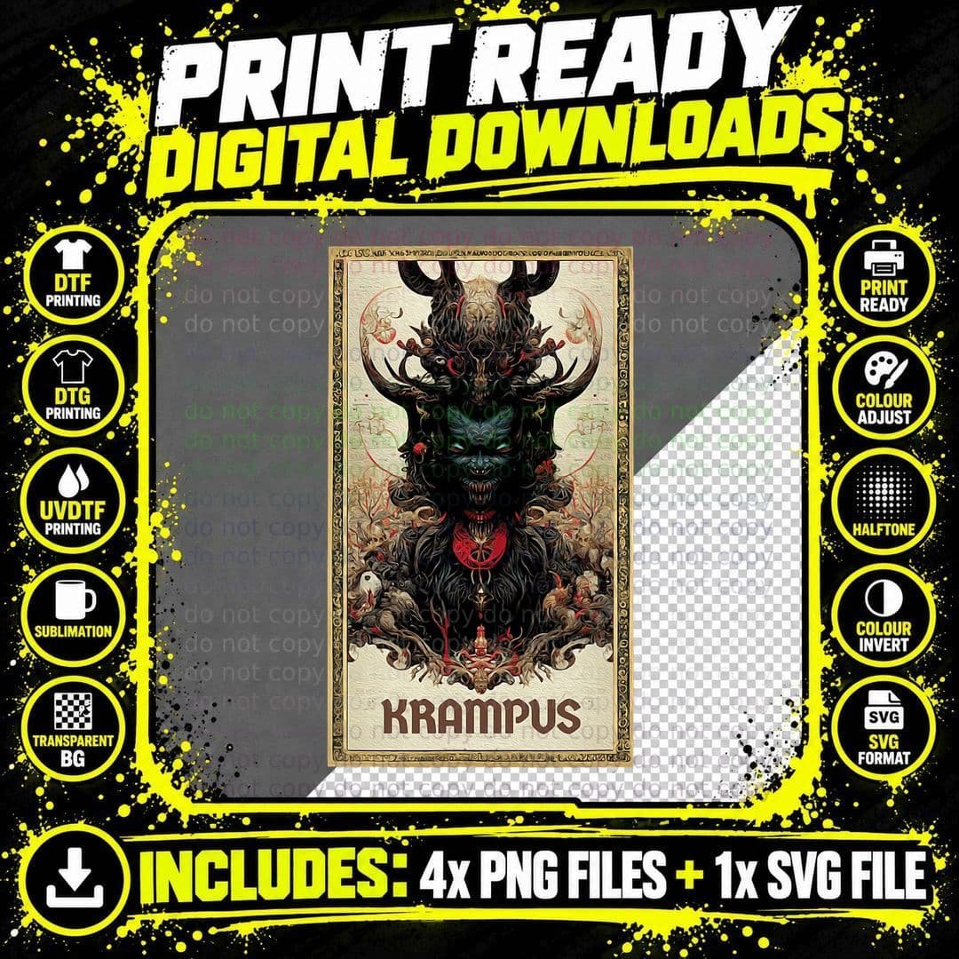 Merry Gruss Vom Krampus Greetings Tarot Christmas Devil Png SVG Digital Bundle