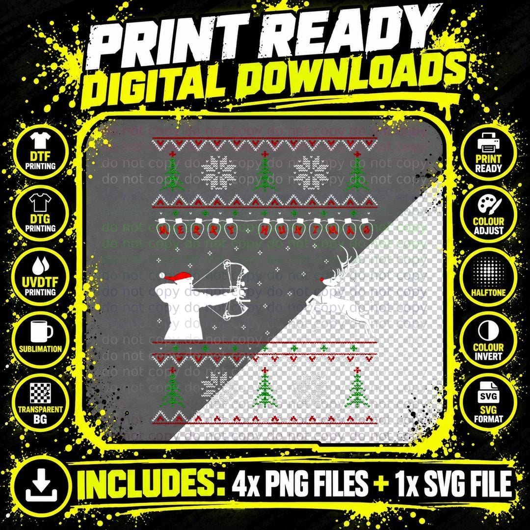 Merry Huntmas Deer Hunting Christmas Sweater T-Shirt Png SVG Digital Bundle