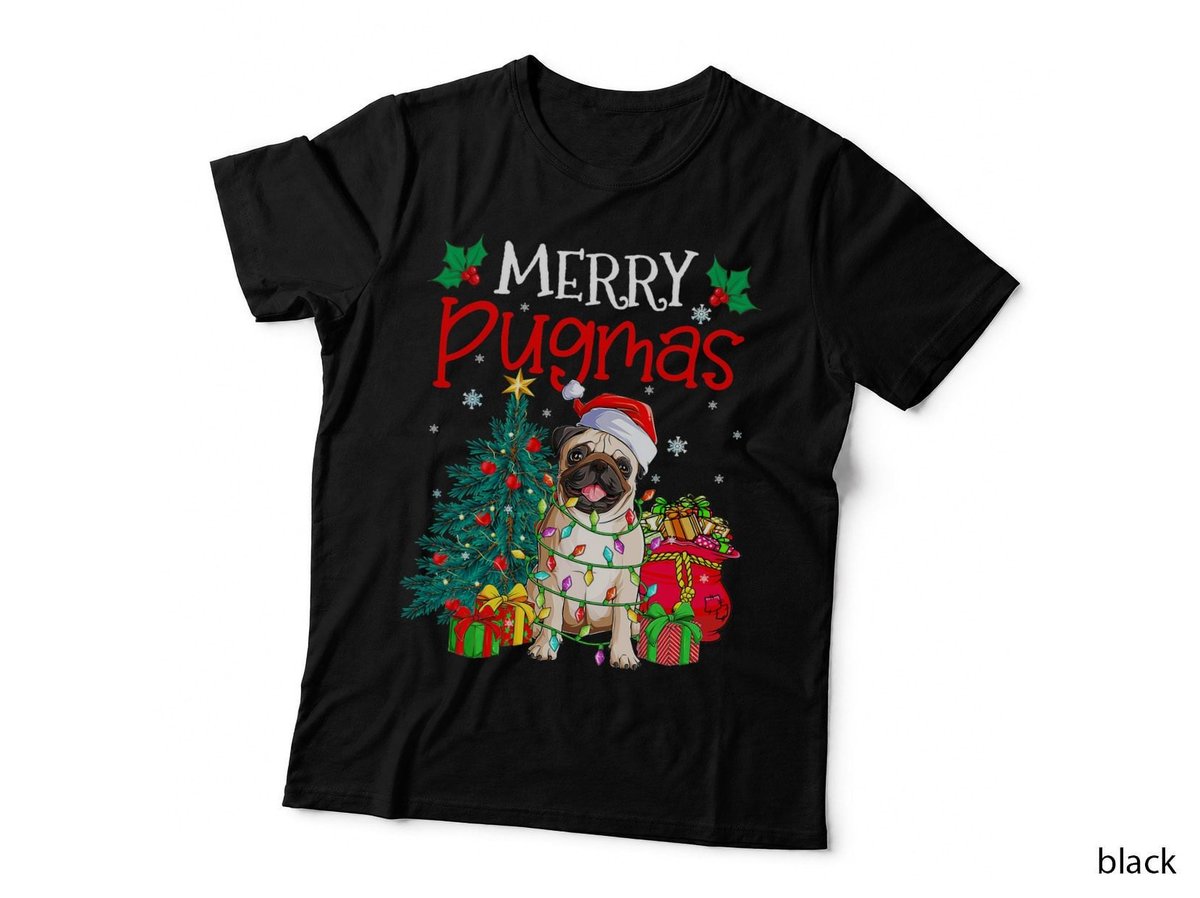 Merry Pugmas Christmas Funny Dog Santa T-Shirt, Festive Holiday Tee