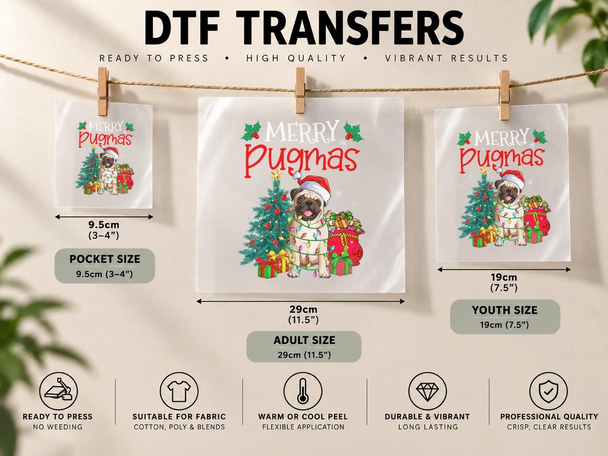 Merry Pugmas Christmas Funny Dog Santa, Festive Holiday DTF Transfer Iron On