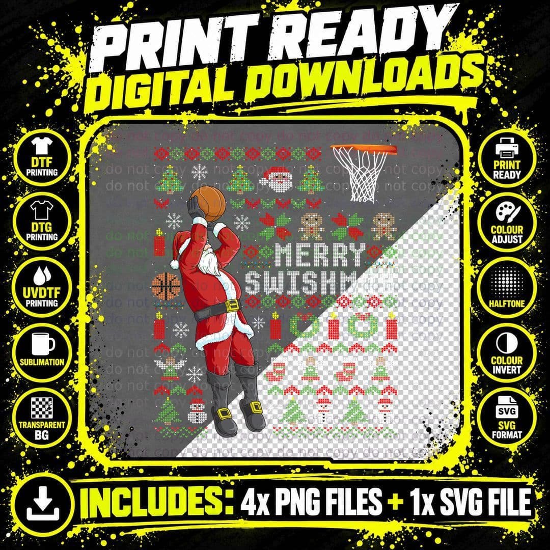 Merry Swishmas Ugly Christmas Basketball Christmas Png SVG Digital Bundle