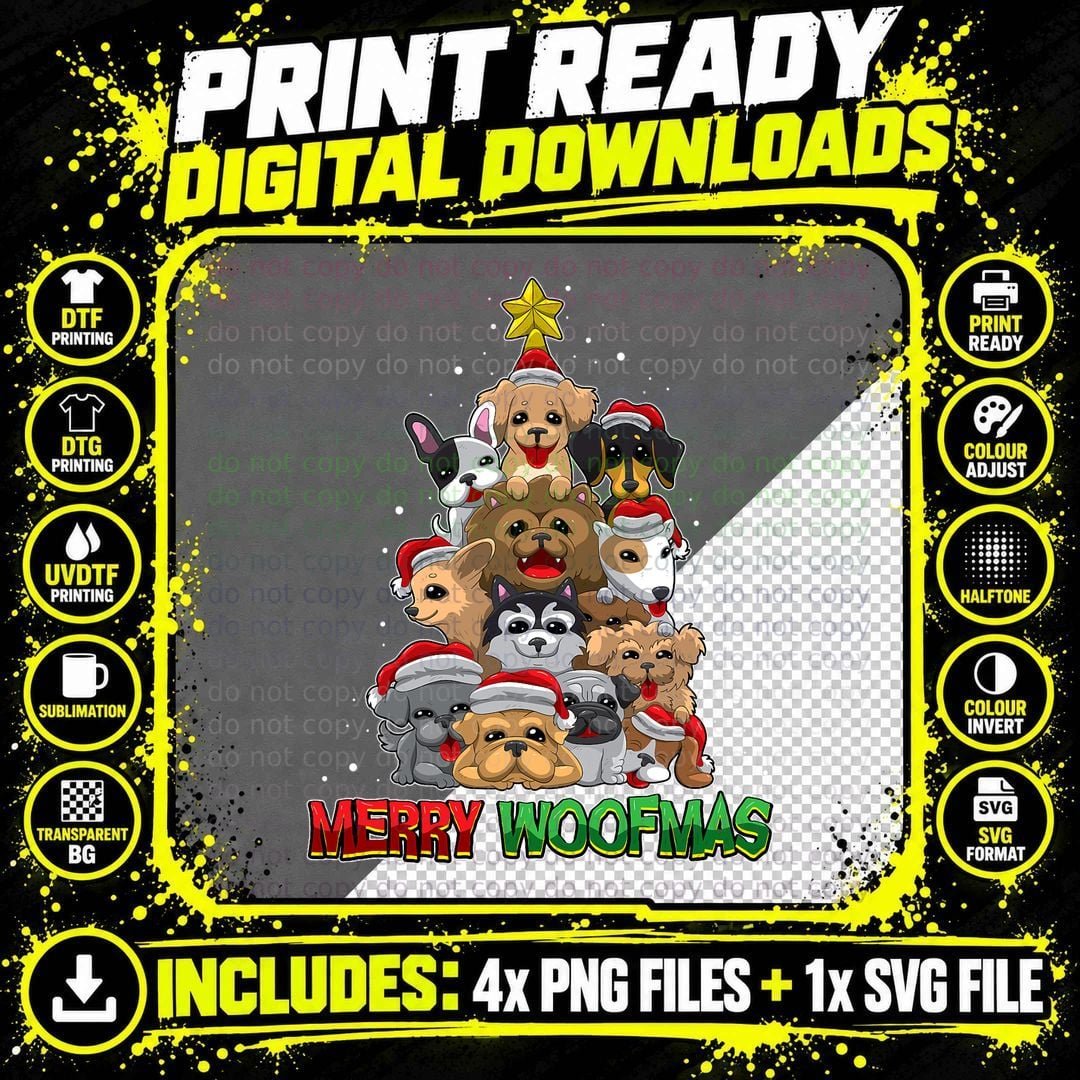 Merry Woofmas - Merry Christmas for Dog Lovers T-Shirt Png SVG Digital Bundle