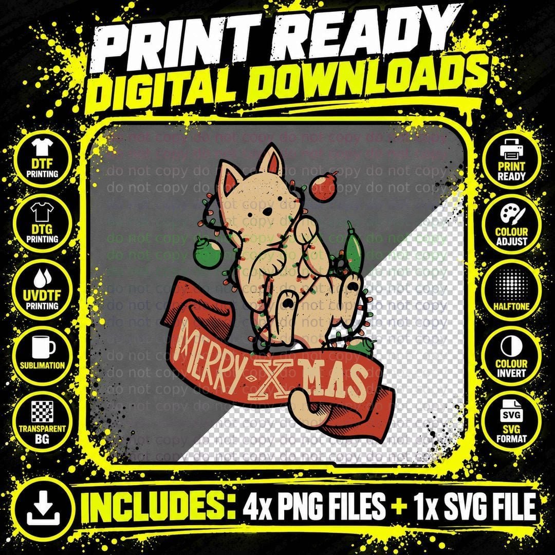 Merry Xmas Cat T-Shirt Png SVG Digital Bundle