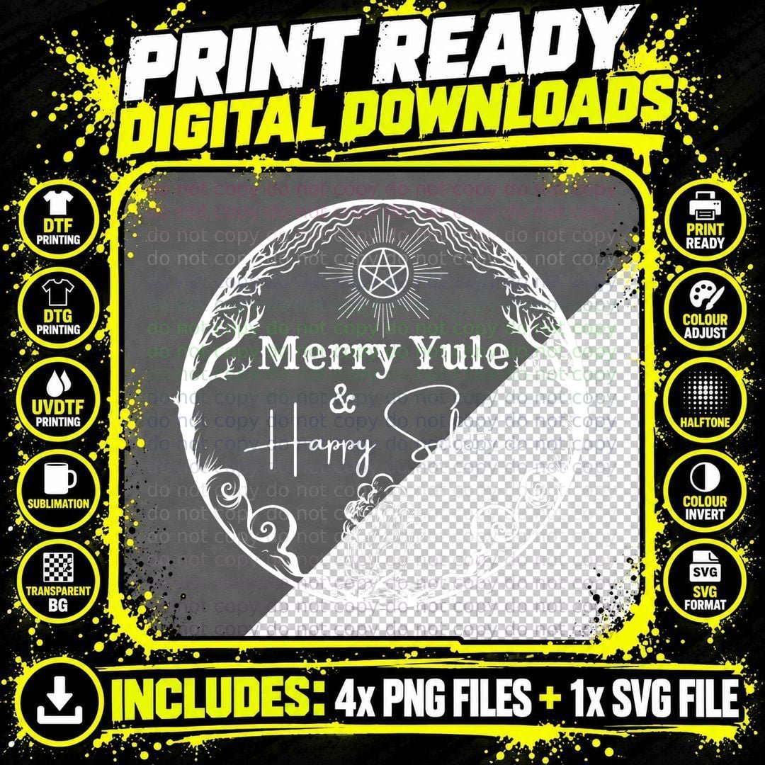 Merry Yule Happy Solstice Christmas Goth Holiday T-Shirt Png SVG Digital Bundle