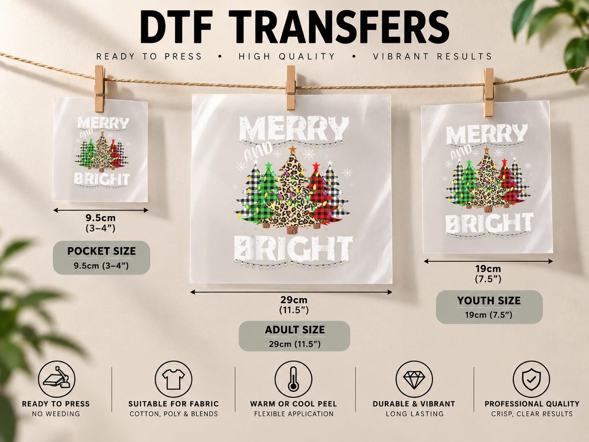 Merry and Bright Christmas Lights Tree Funny Family Pajama DTF Transfer Iron On
