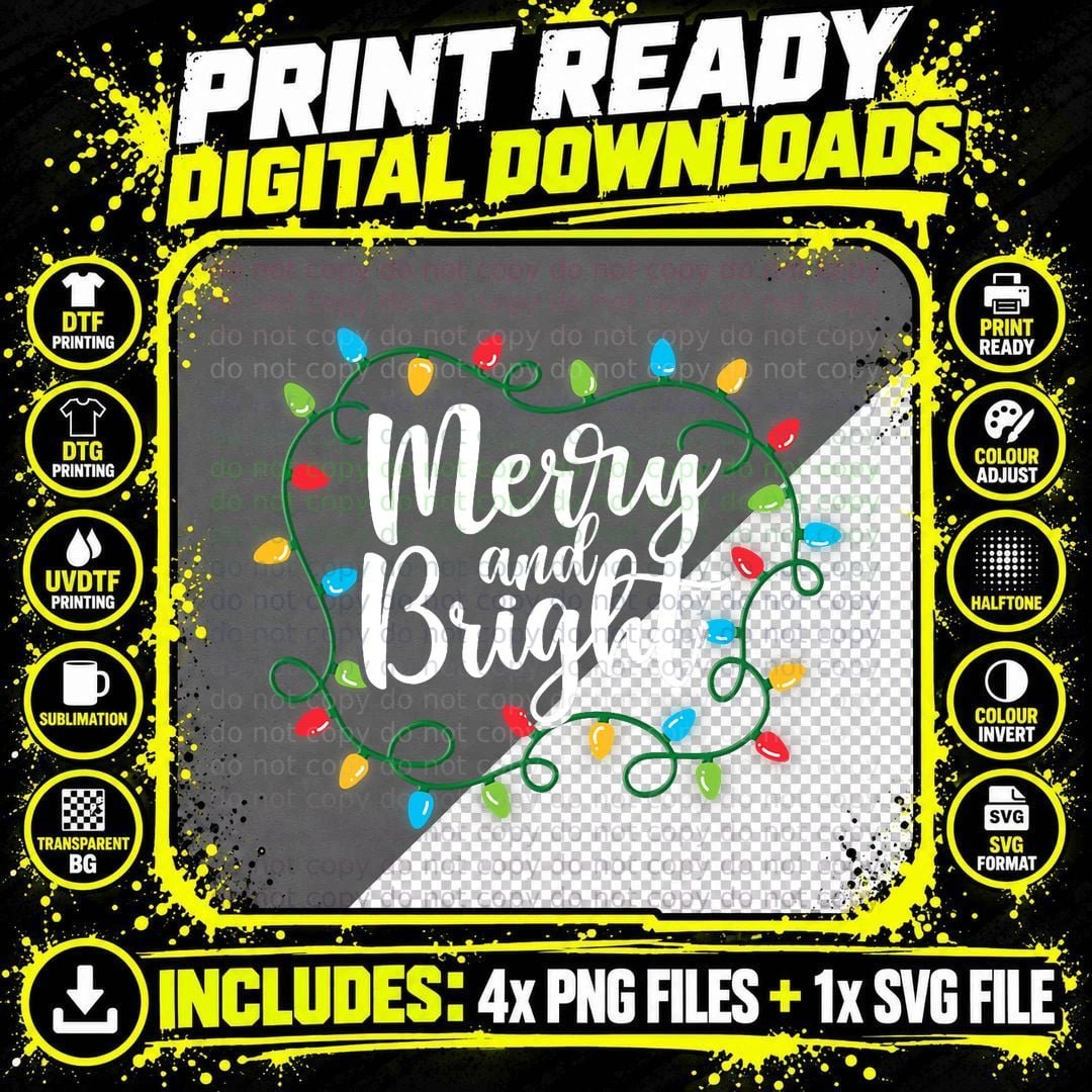 Merry and Bright Funny Family Matching Christmas Outfit Png SVG Digital Bundle