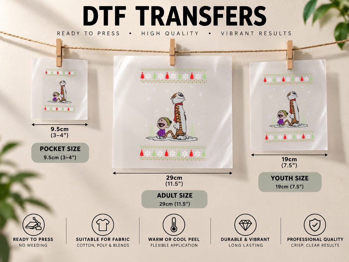 Mery Christmas Calvin and Hobbes Mode Classic DTF Transfer Iron On