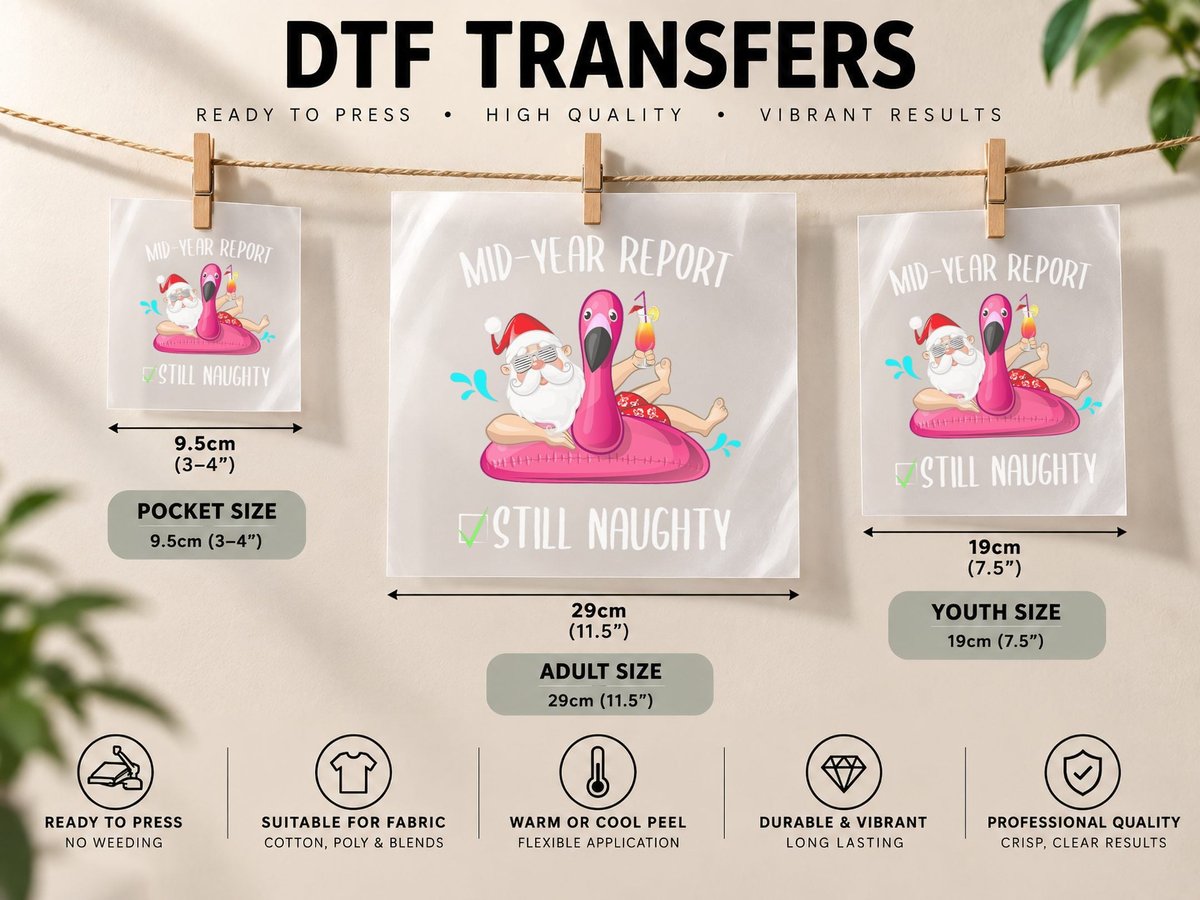 Mid Year Report Still Naughty Christmas in July Santa Funny DTF Transfer Iron On