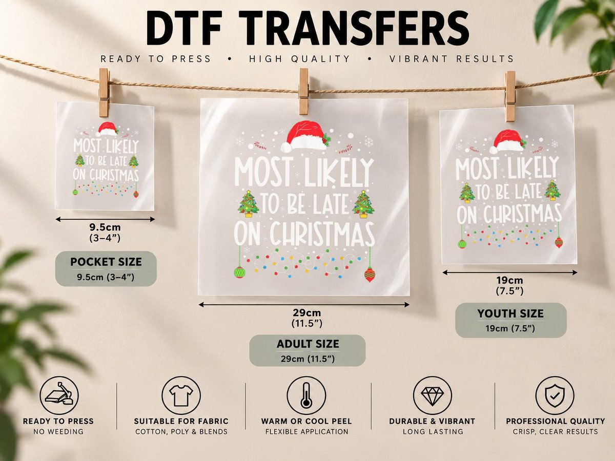 Most Likely to Be Late on Christmas Funny Christmas Holiday DTF Transfer Iron On