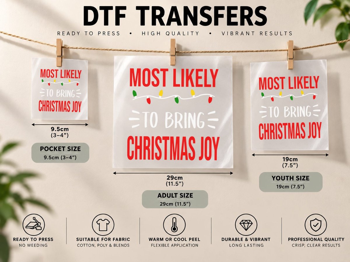 Most Likely to Bring Christmas Joy Funny Festive Novelty DTF Transfer Iron On