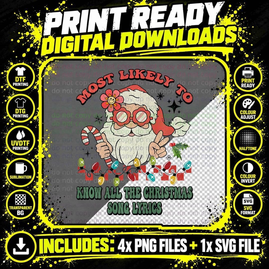 Most Likely to Christmas Know All the Christmas Song Png SVG Digital Bundle