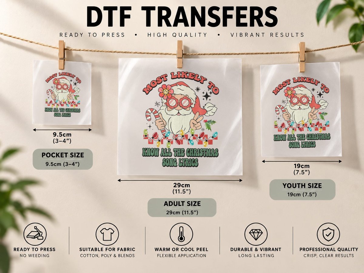 Most Likely to Christmas Know All the Christmas Song Lyrics DTF Transfer Iron On