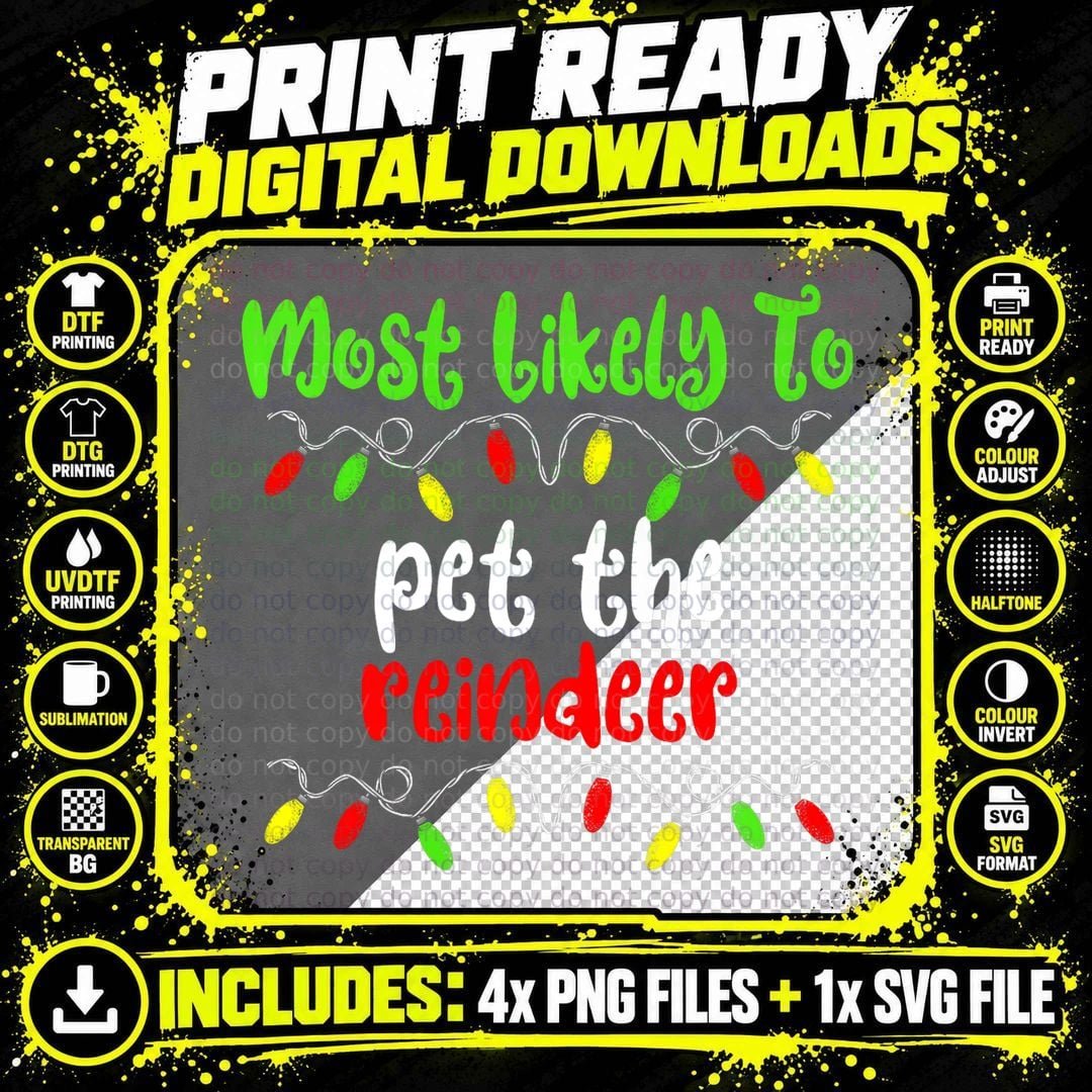 Most Likely to Christmas Pet the Reindeer Family Png SVG Digital Bundle