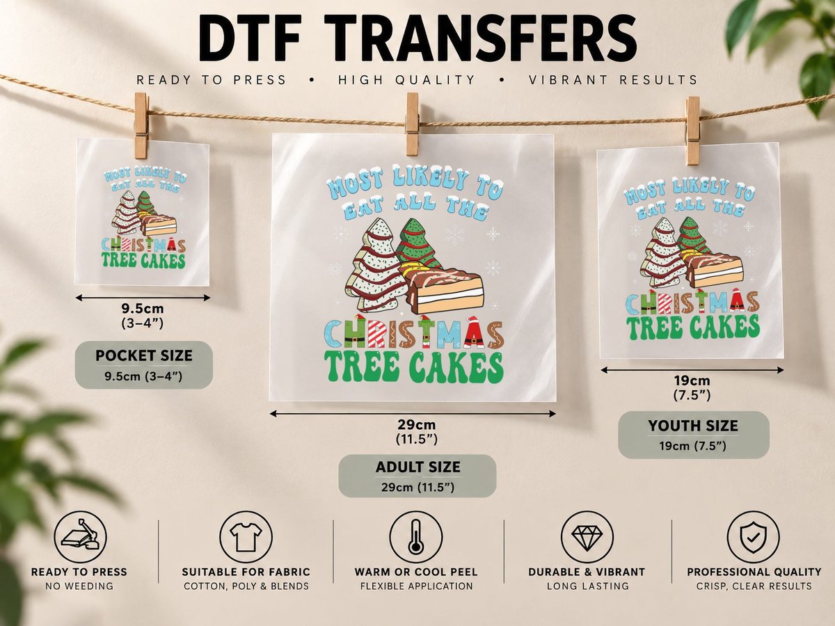 Most Likely to Eat All the Christmas Tree Cakes Funny Xmas DTF Transfer Iron On