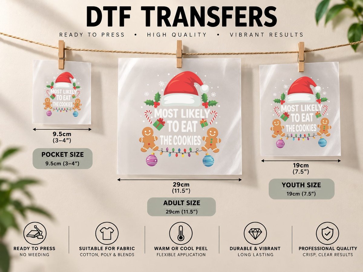 Most Likely to Eat the Cookies Funny Christmas Holiday Gift DTF Transfer Iron On