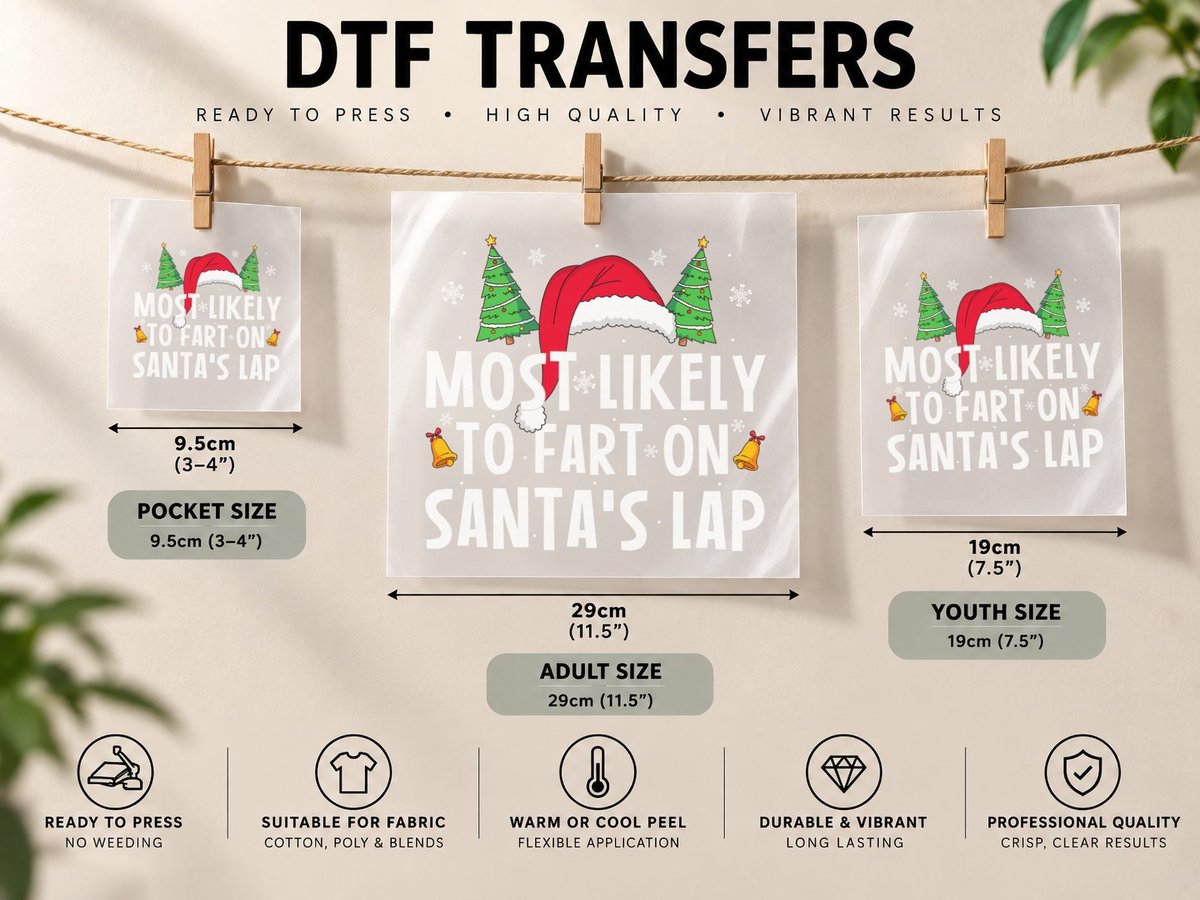 Most Likely to Fart on Santas Lap Matching Family Christmas DTF Transfer Iron On