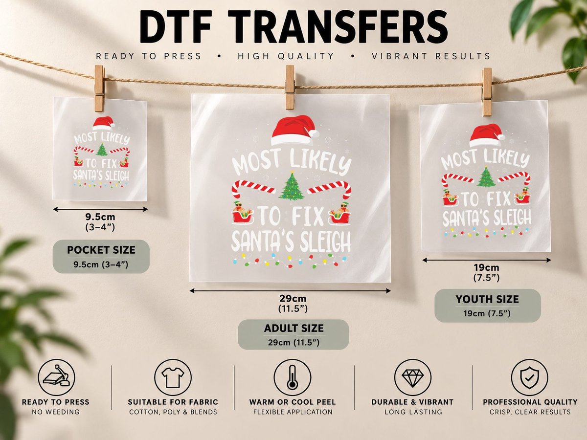 Most Likely to Fix Santa Sleigh Squad Family Joke Christmas DTF Transfer Iron On