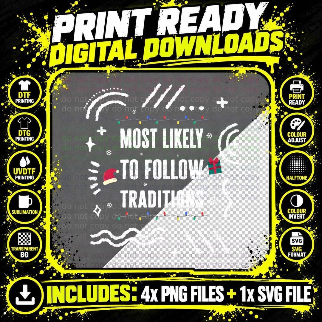 Most Likely to Follow Traditions Christmas Matching Xmas Png SVG Digital Bundle